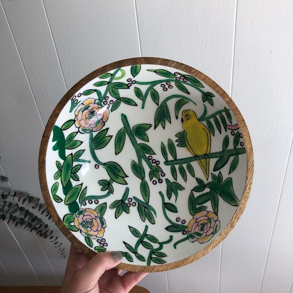 Bohemian bird wood shell like bowl